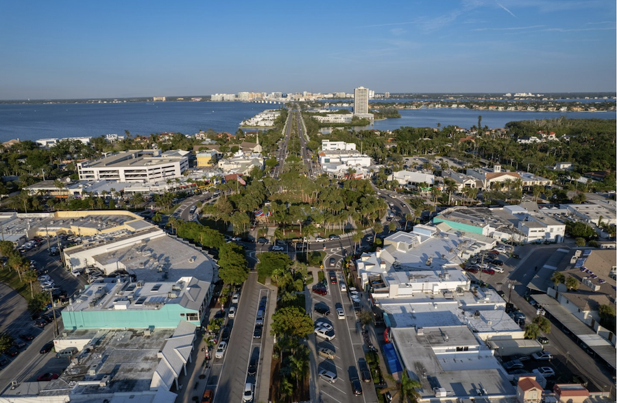 aerial view of st armands circle on lido key