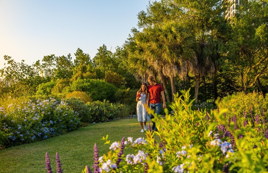 couple walking through selby gardens